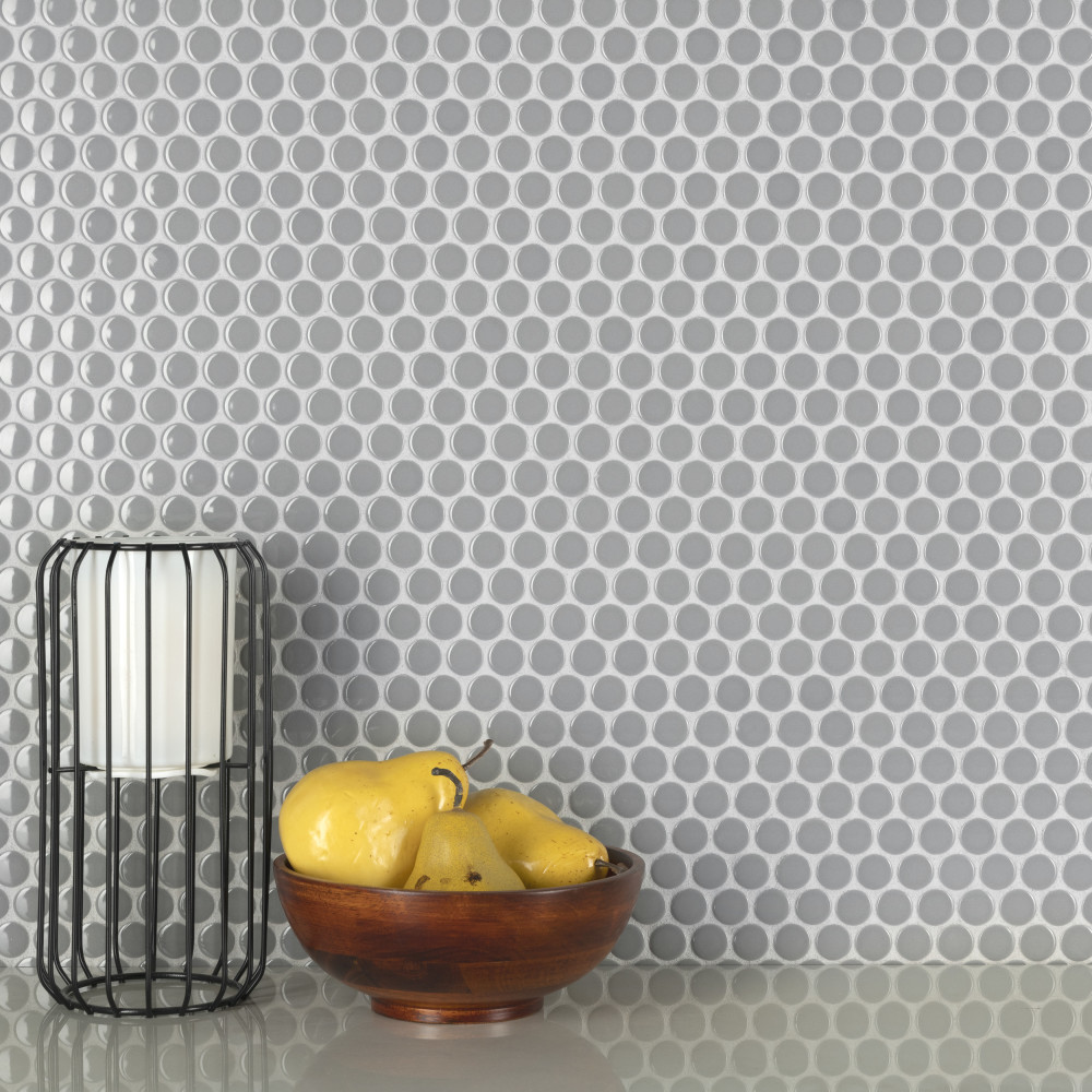 Sample – Metro Penny Glossy Light Grey Porcelain Mosaic Tile
