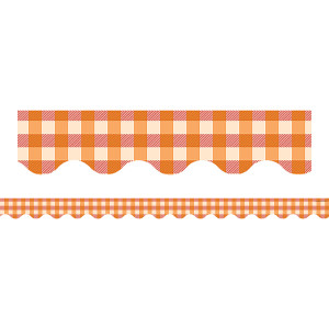 Orange Gingham Scalloped Border Trim, 35 Feet