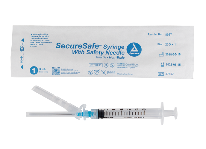 SecureSafe™ Syringe with Safety Needle - 3cc - 23G, 1