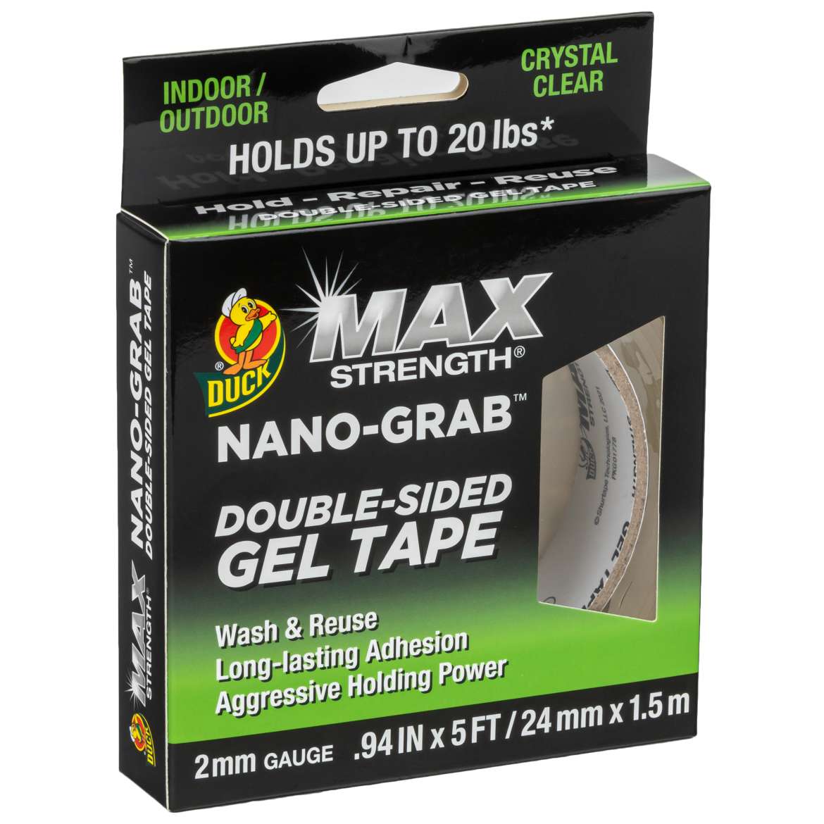 Duck Max Strength® Nano-Grab® Gel Tape - Clear, .94 in. x 5 ft.