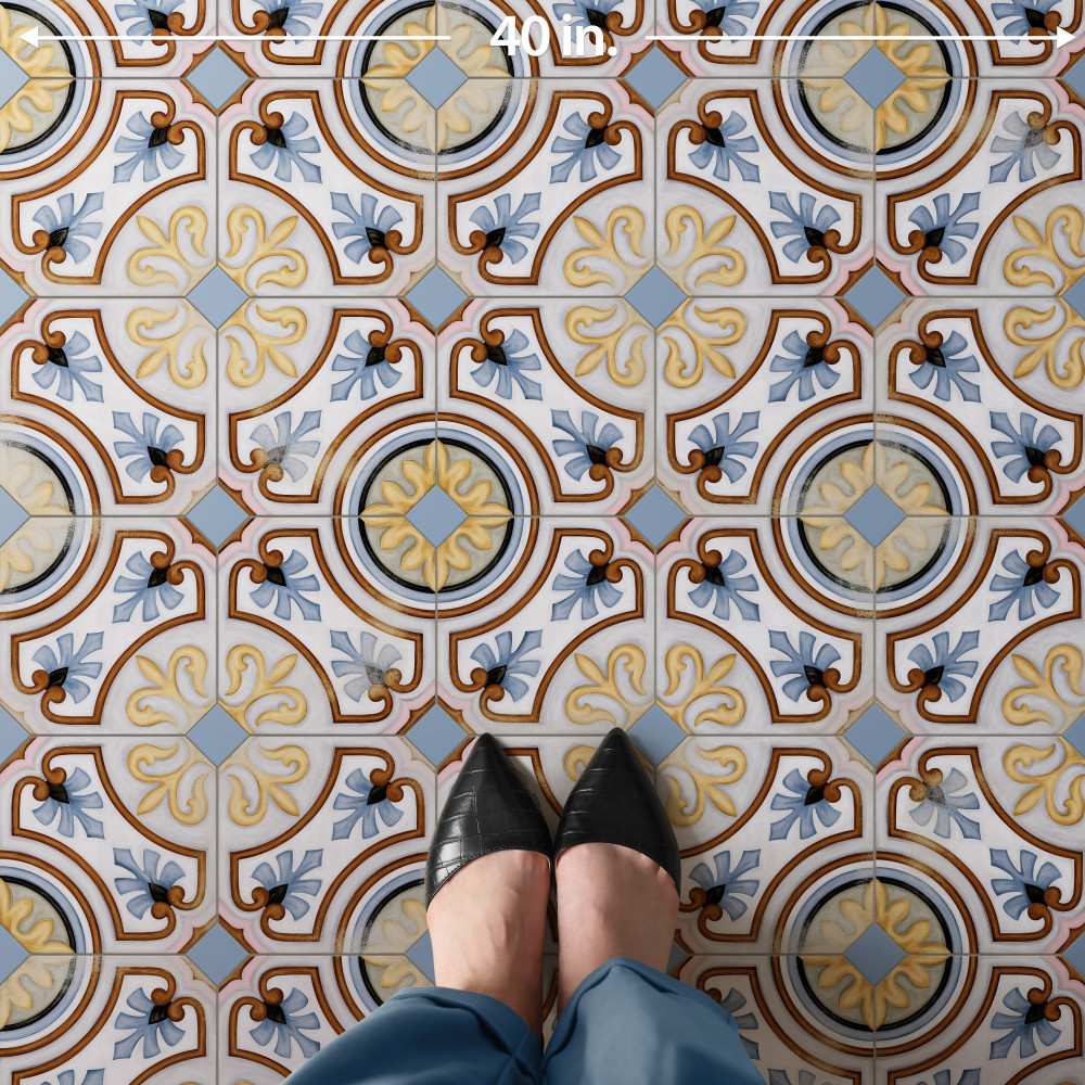 Vaudeville Octagon Deco Diglas with Taco Azzuro 7-7/8 in. x 7-7/8 in. Porcelain Floor and Wall Tile