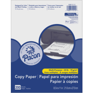 Multi-Purpose Paper, White, 20 lb., 8-1/2" x 11", 200 Sheets