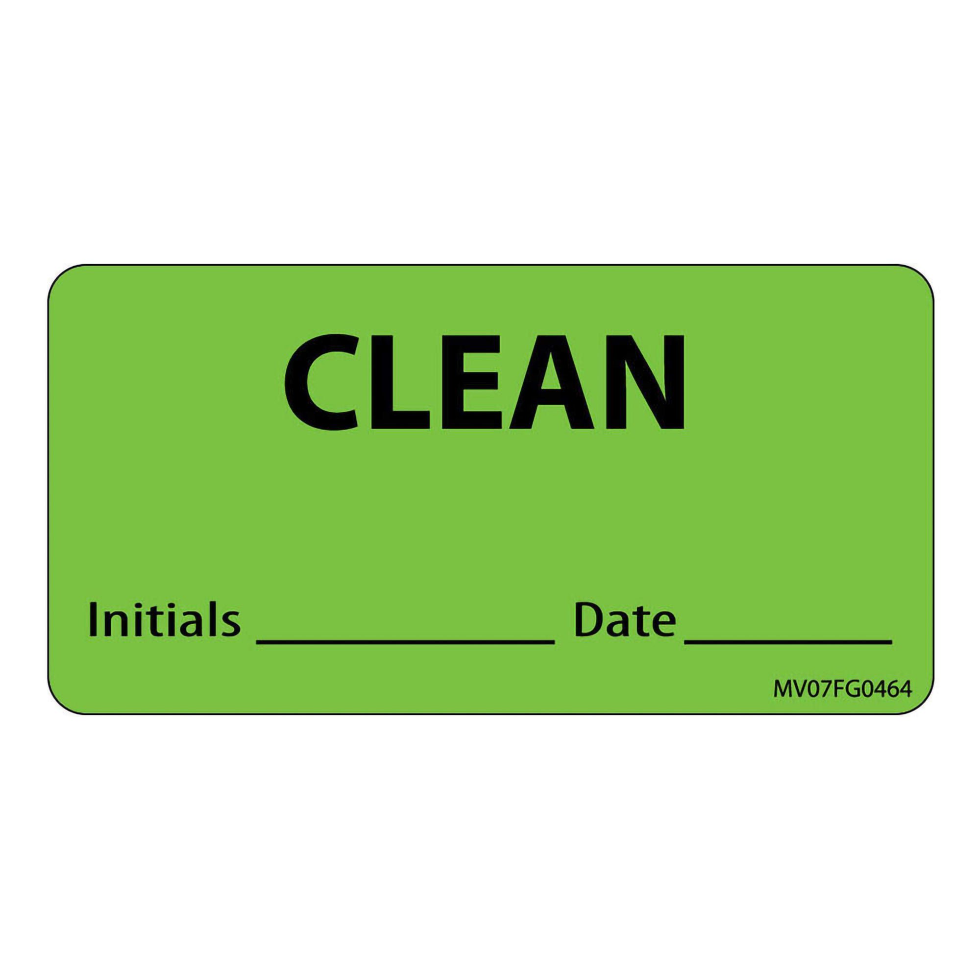 PDC Healthcare LABEL, CLEAN INITIALS DATE 1" GRN 2 15/16"X1 1/2" (333/RL)