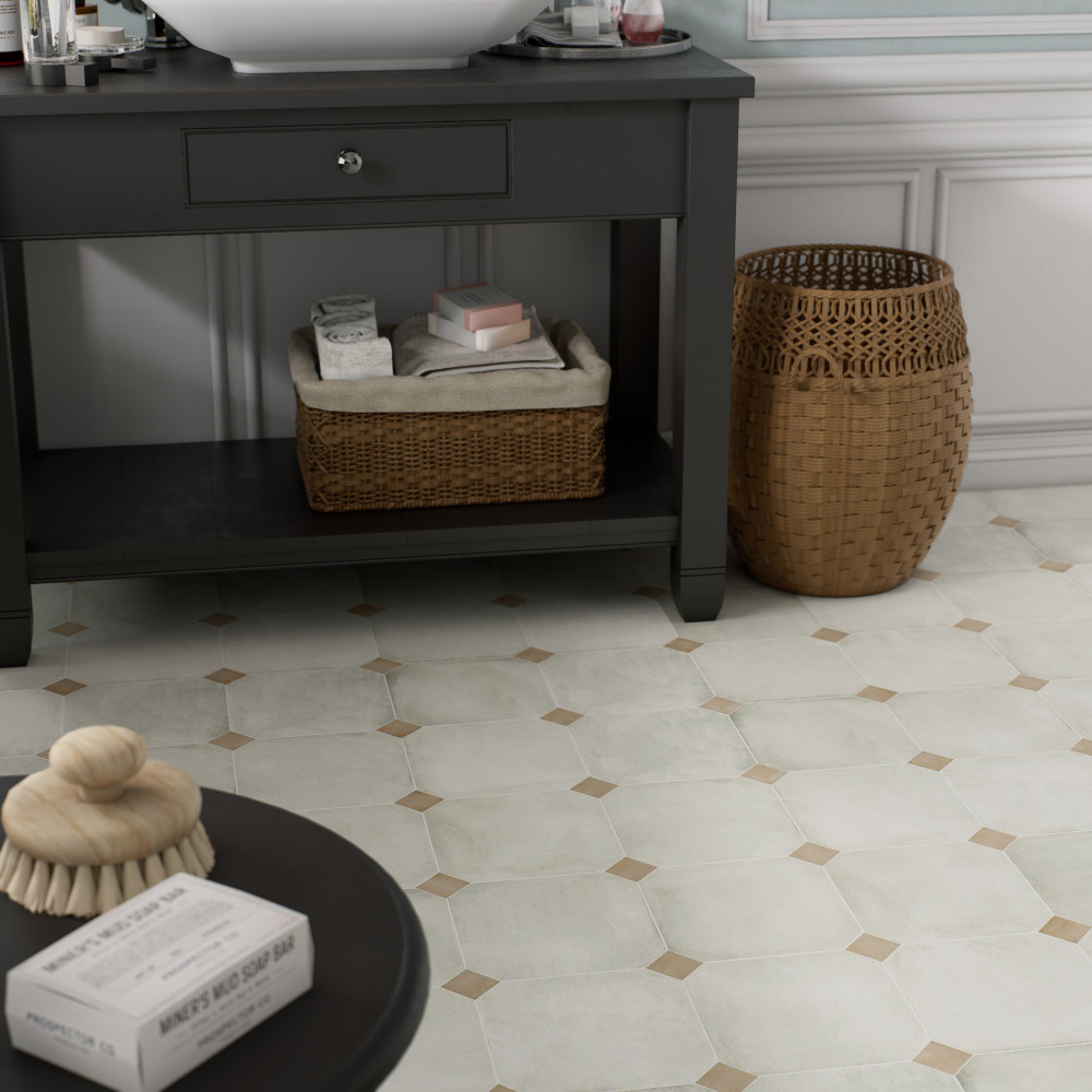 Laverton Octagon Nieve with Taco Beige 7-7/8 in. x 7-7/8 in. Porcelain Floor and Wall Tile