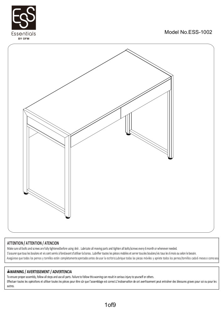OFM Essentials Collection 2Drawer Office Desk, in Driftwood (ESS1002