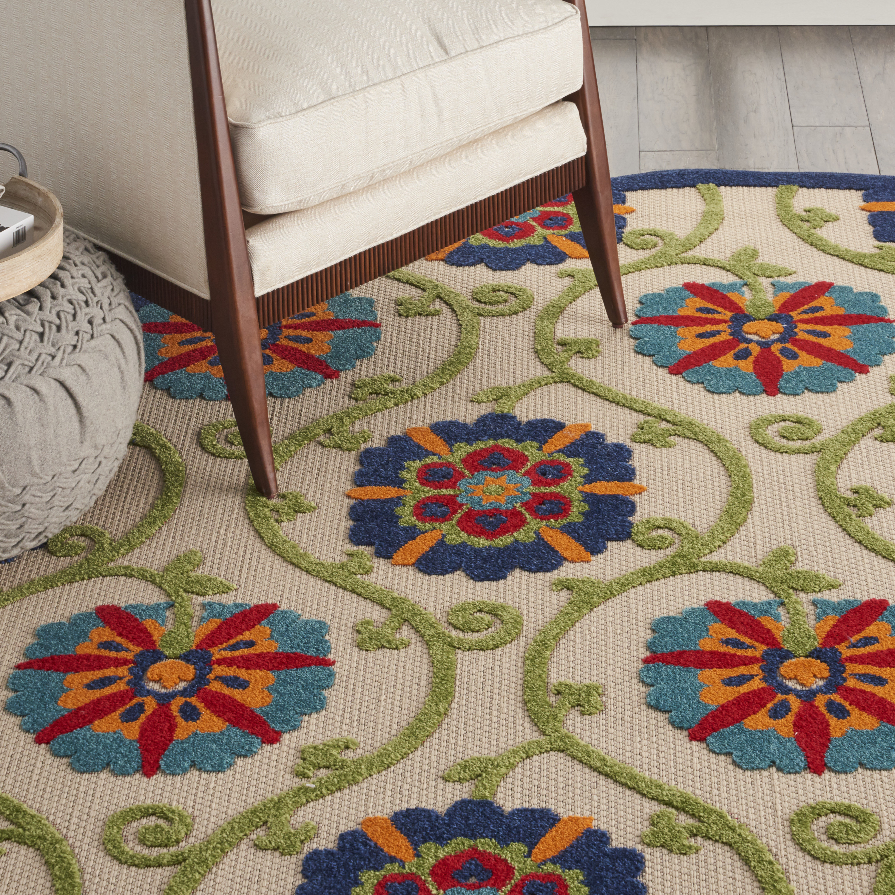 Nourison Aloha 7'10" x Round Blue Multicolor Contemporary Rug