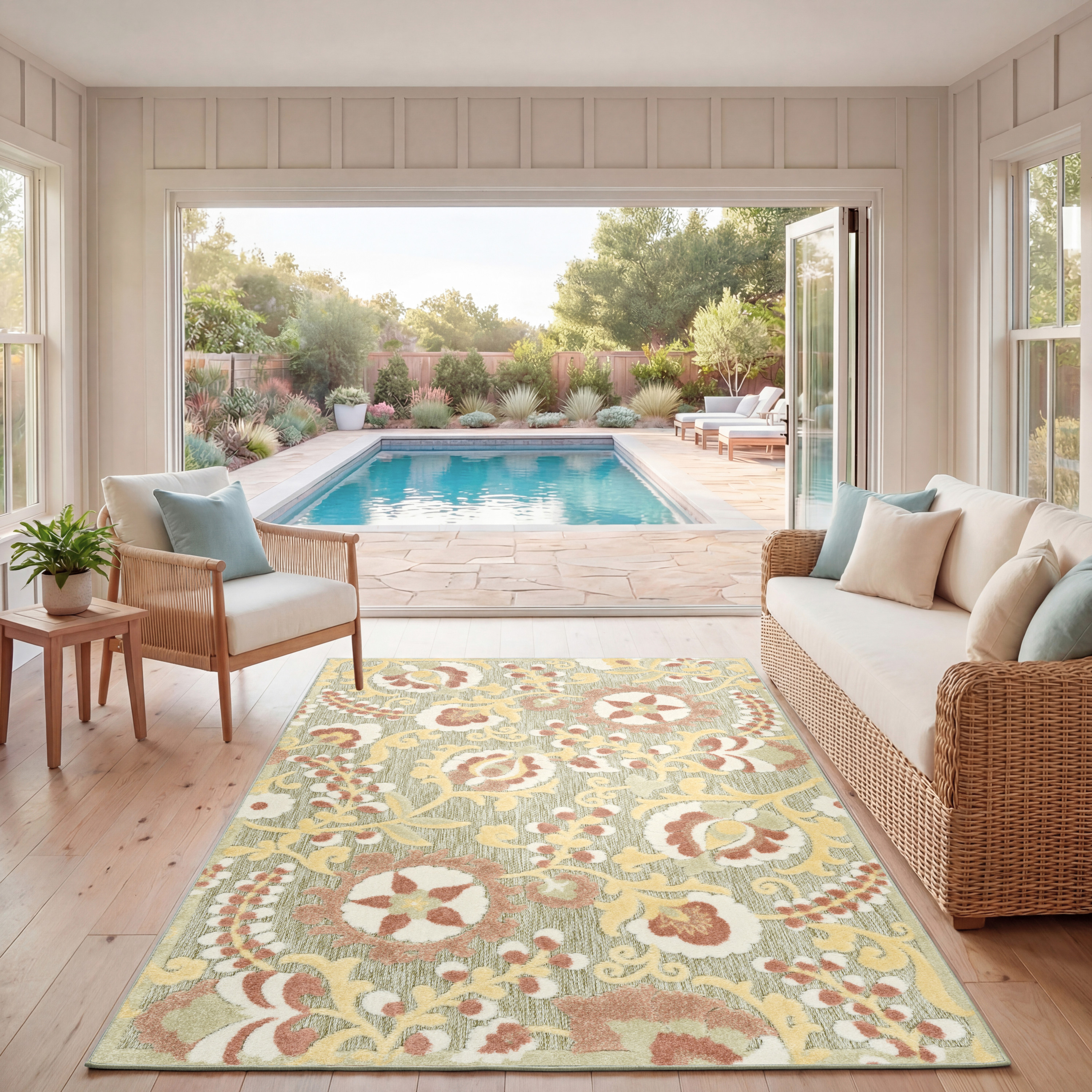 Nourison Aloha 3'6" x 5'6" Sage Rose Farmhouse Rug