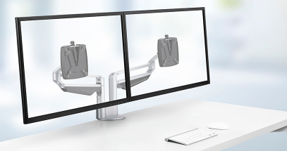Place monitors back-to-back or against a wall - ideal for cubicles, bench systems, and smaller workstations.
