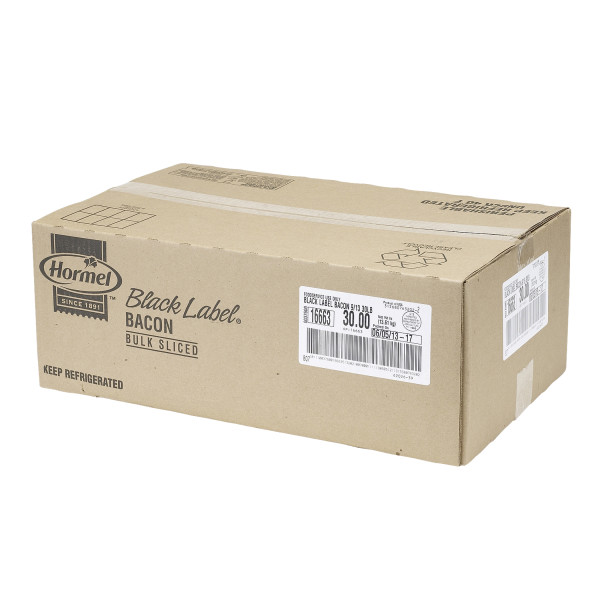 BLACK LABEL(r) Bacon, Bulk, 9/13 style, 2/15 lb . C1RA - Front Right Closed Case (Hi Res)