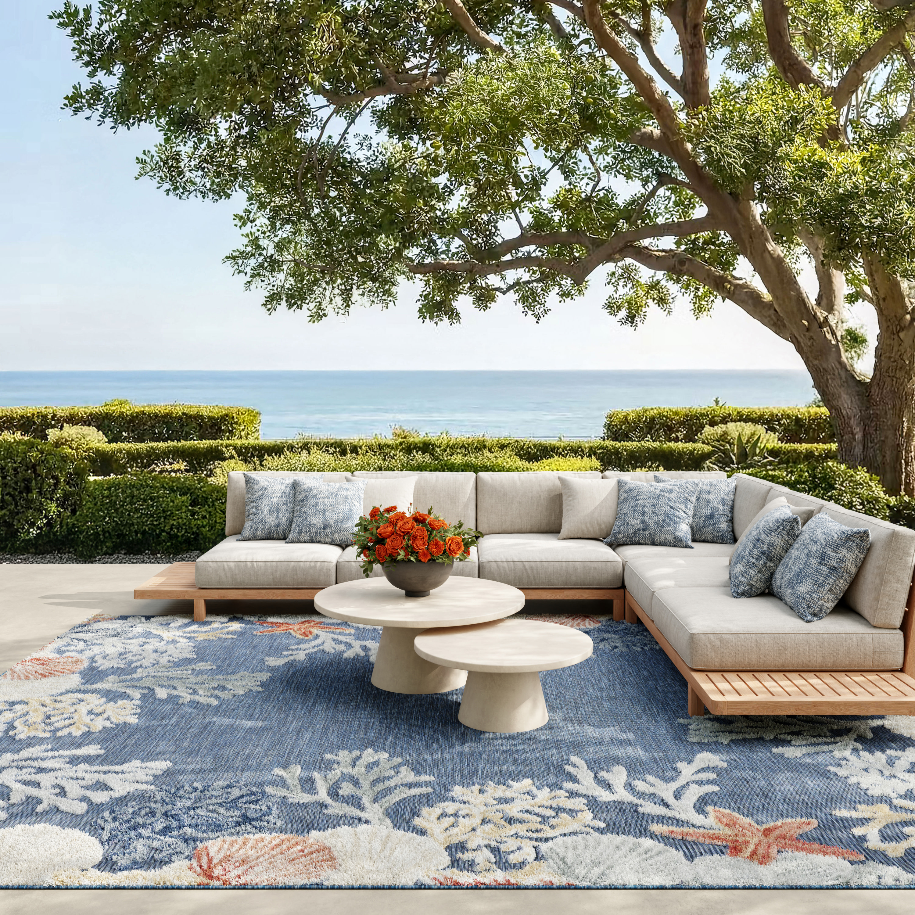 Nourison Suncoast 9' x 12' Denim Multicolor Coastal, Nautical & Beach Rug