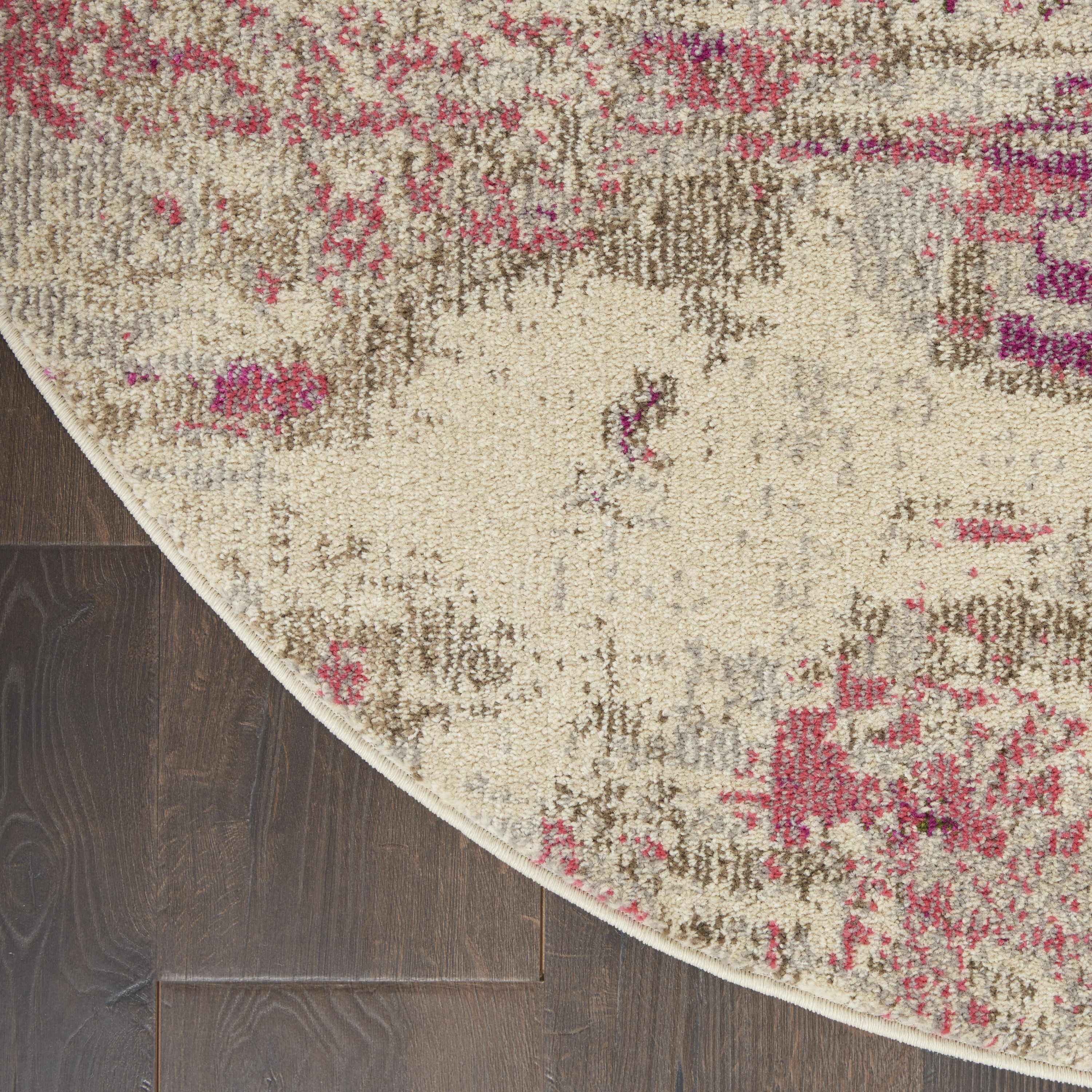 Nourison Celestial 7’10” x Round Ivory Pink Modern Indoor Rug