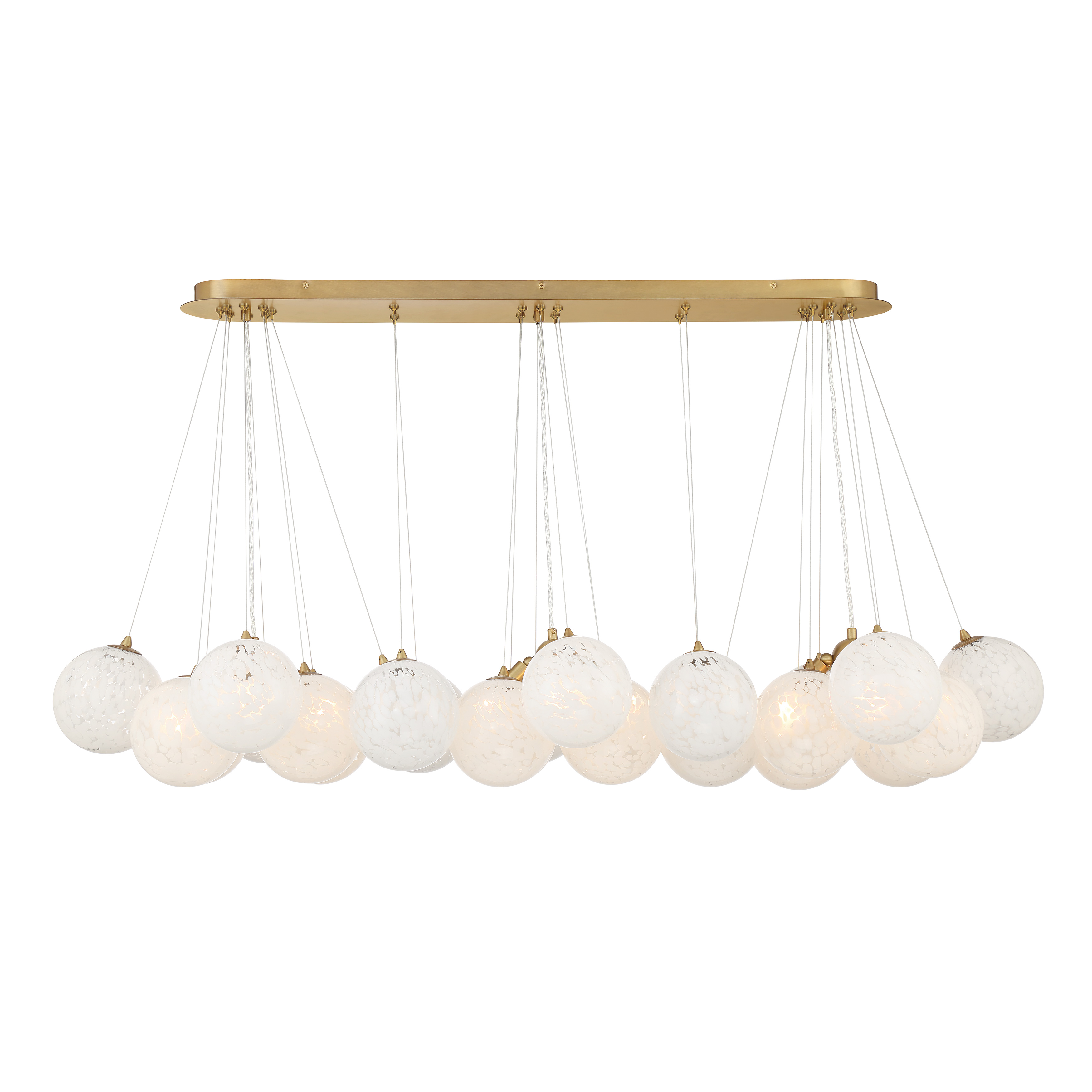 The Langford 12-light island chandelier combines transitional elegance with modern functionality. Its generous 54.75" length and Legacy Brass finish create a sophisticated focal point over kitchen islands and dining tables. - alternate view
