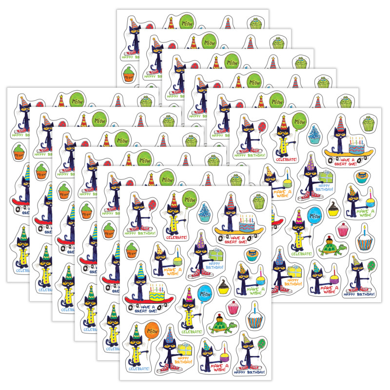 Pete the Cat® Happy Birthday Stickers, 120 Per Pack, 12 Packs