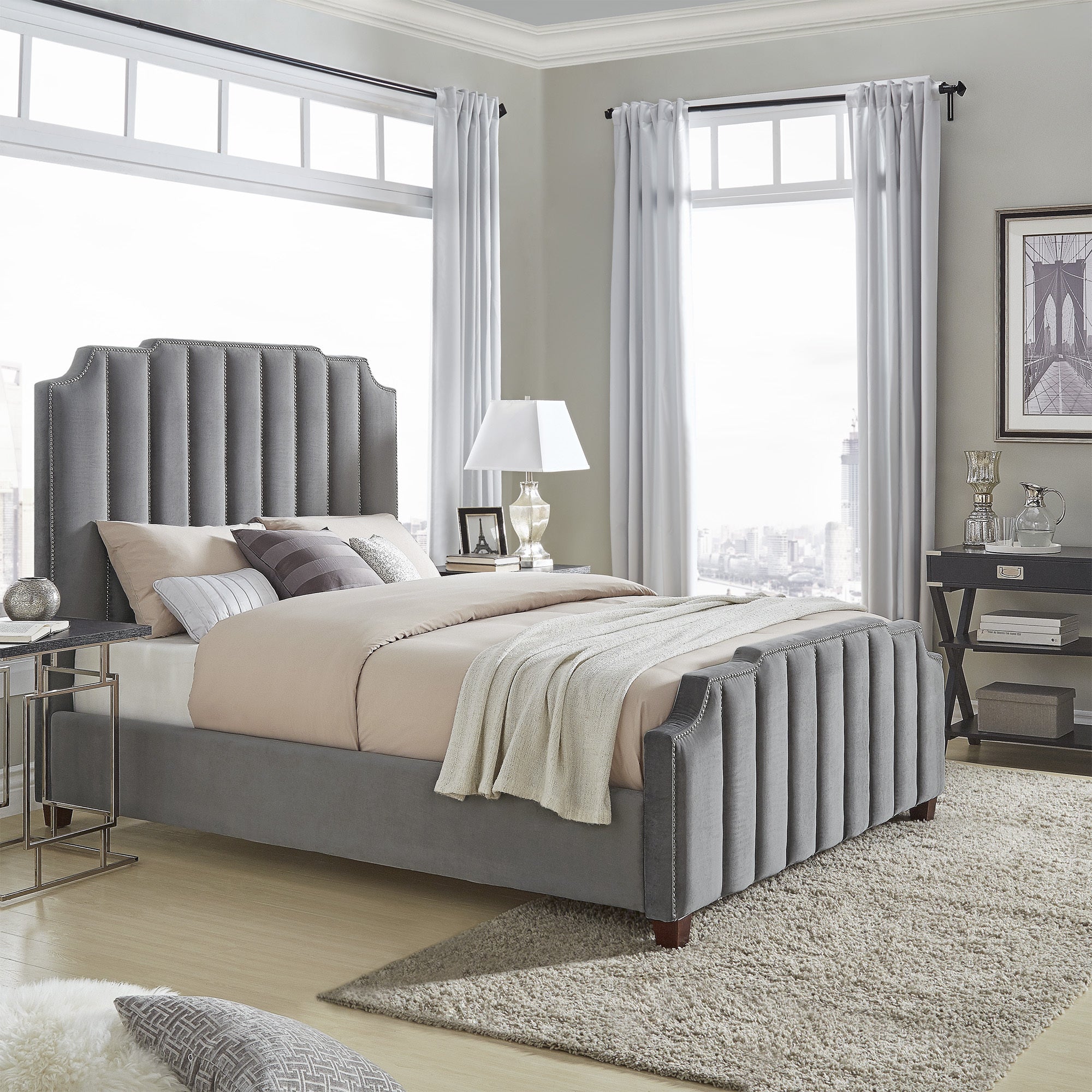 Velvet Upholstered Nailhead Bed