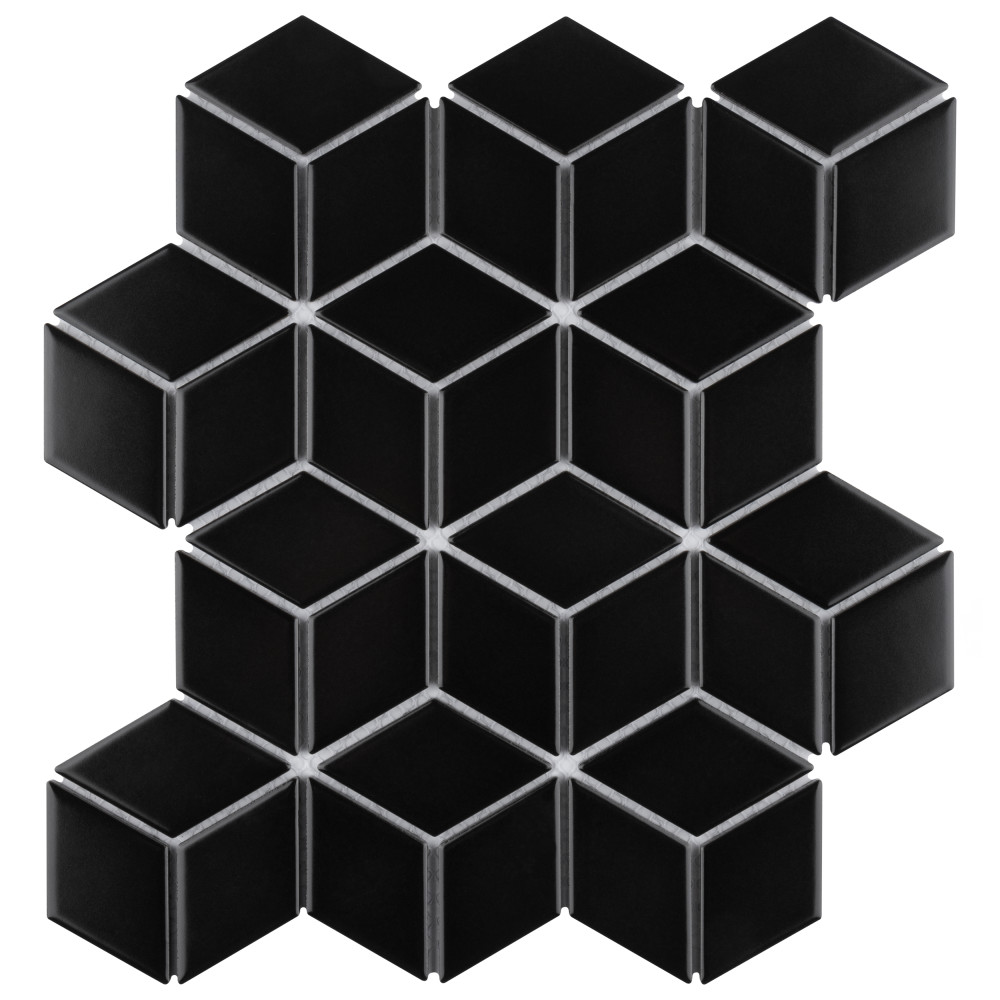 Metro Rhombus Matte Black 10-1/2 in. x 12-1/8 in. Porcelain Mosaic Tile