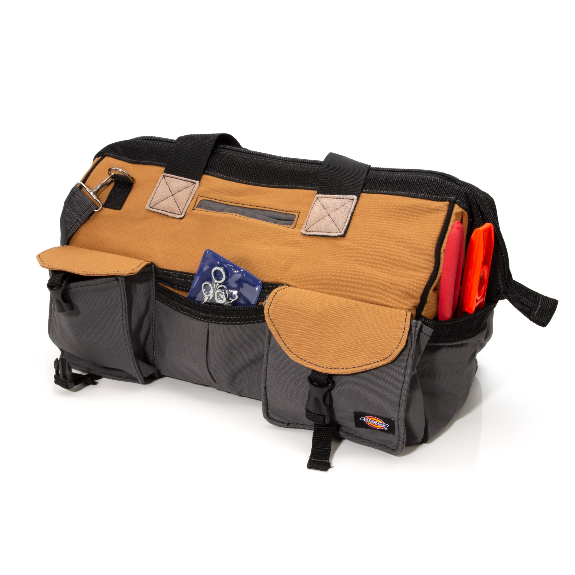 Dickies 18 in. 15 Pocket Work Jobsite Utility Tradesman Tool Bag 57032 ...