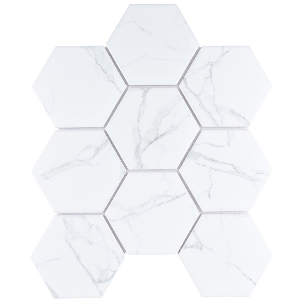 Carrione Super Hex Matte Carrara 10 in. x 11-1/2 in. Porcelain Mosaic Tile
