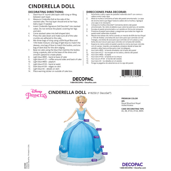 Disney Princess Cinderella Doll Cake Decorating Instruction Card