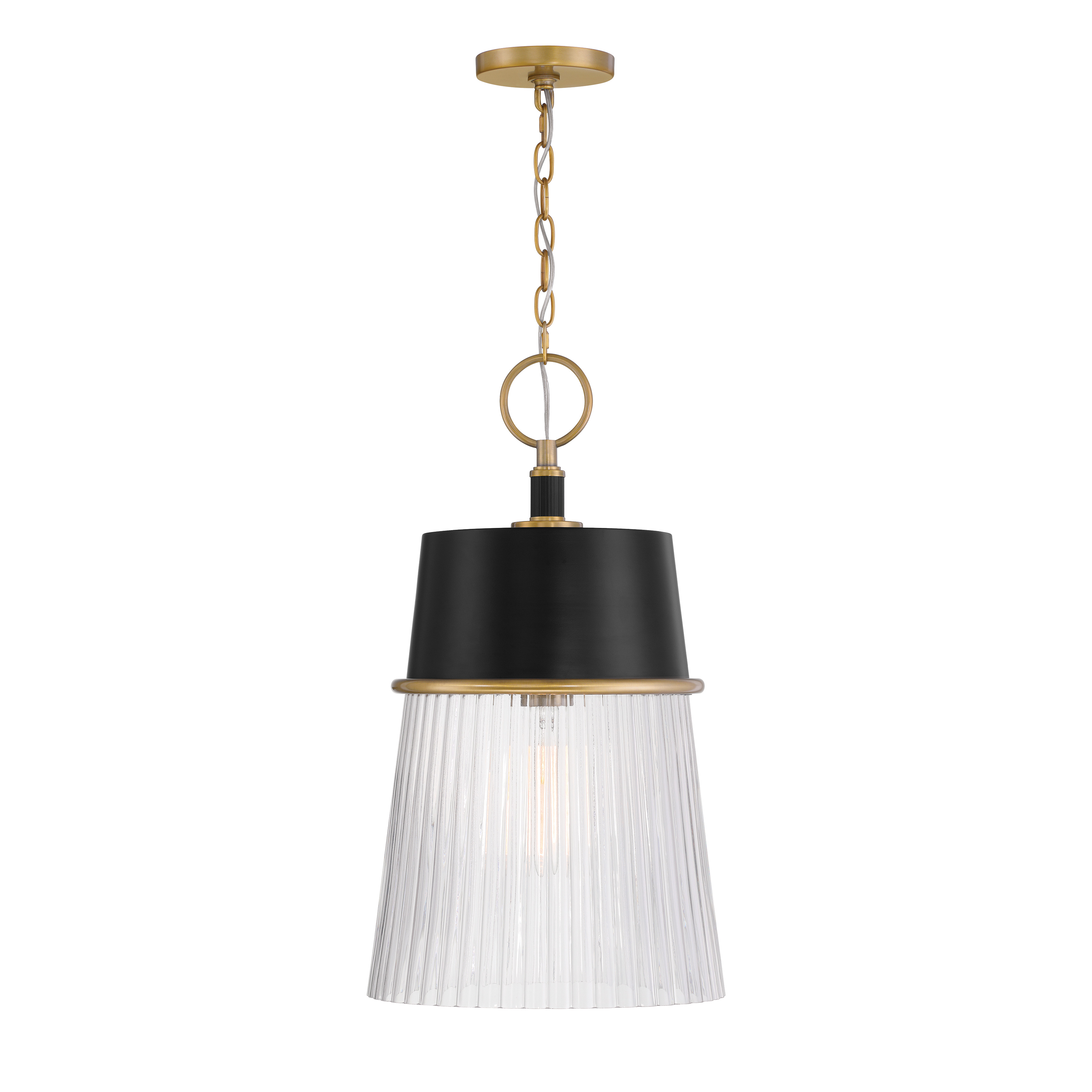 The Stamford pendant blends transitional elegance with industrial character through its mixed-metal finish and ribbed glass shade. At 13 inches wide, it's perfectly sized for kitchen islands, dining areas, and entryways. - alternate view