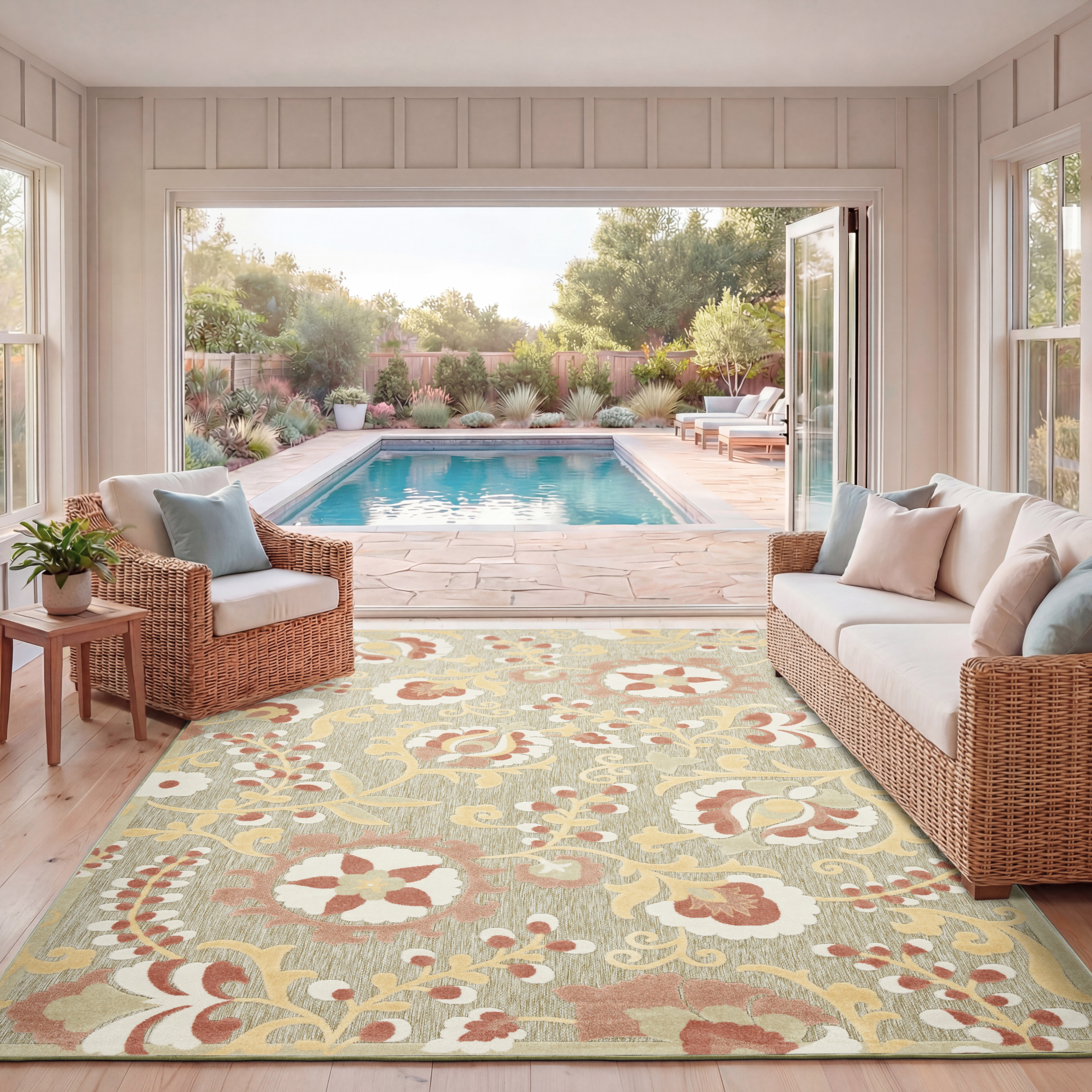 Nourison Aloha 7'10" x 10'6" Sage Rose Farmhouse Rug