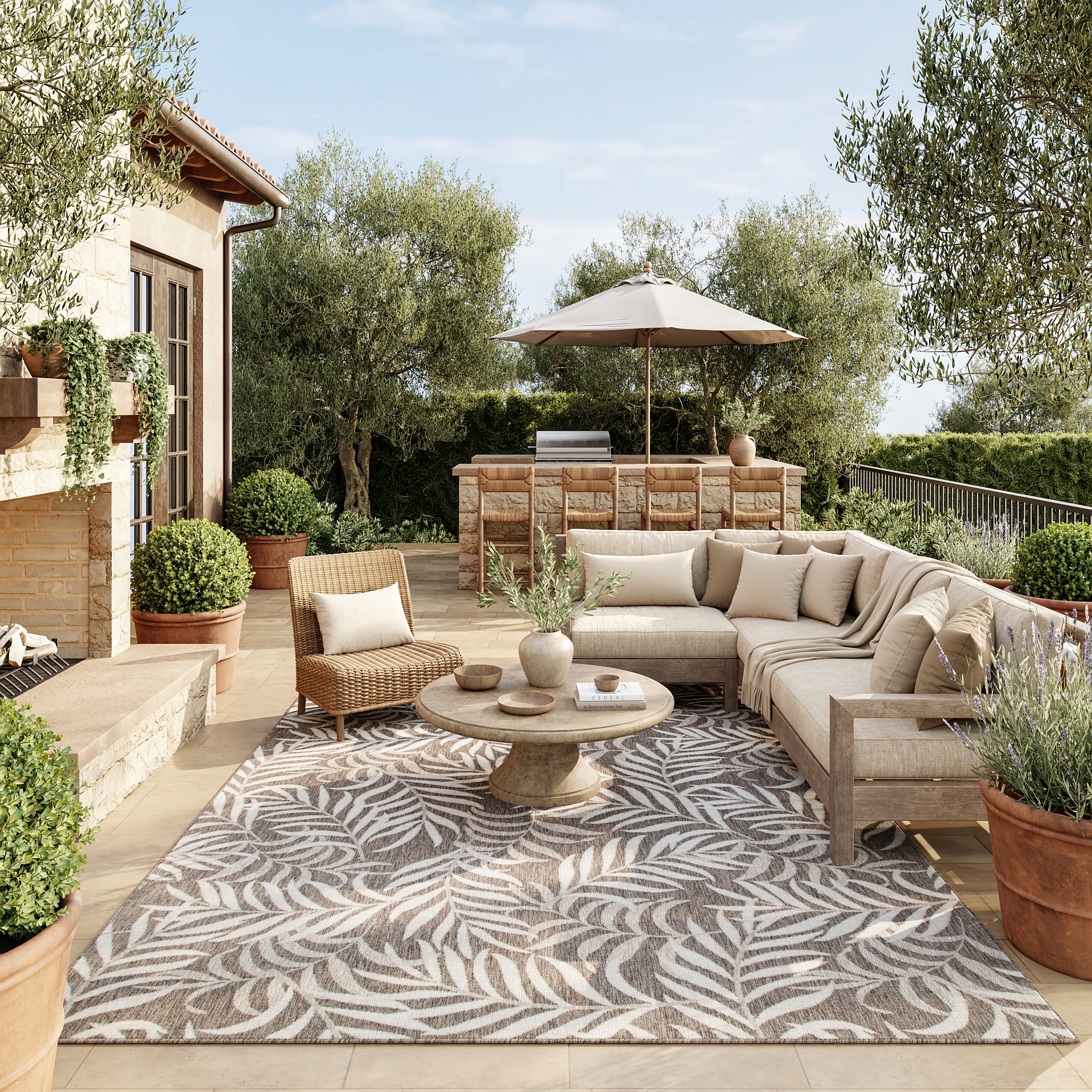Nourison Garden Oasis 8' x 10' Mocha Tropical Rug