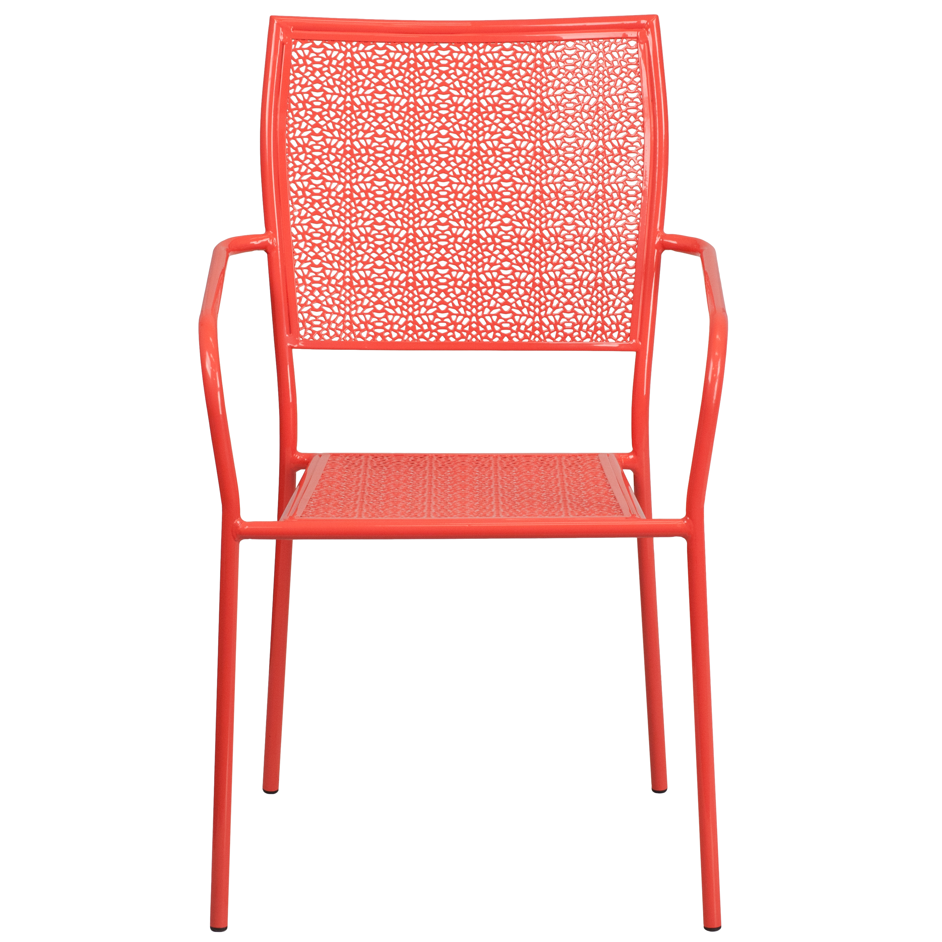 Commercial Grade Sky Blue Indoor-Outdoor Steel Patio Arm Chair with Square Back - Picture 6 of 61