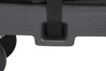 Flatbed utility dolly in dark gray with 5” casters and straps