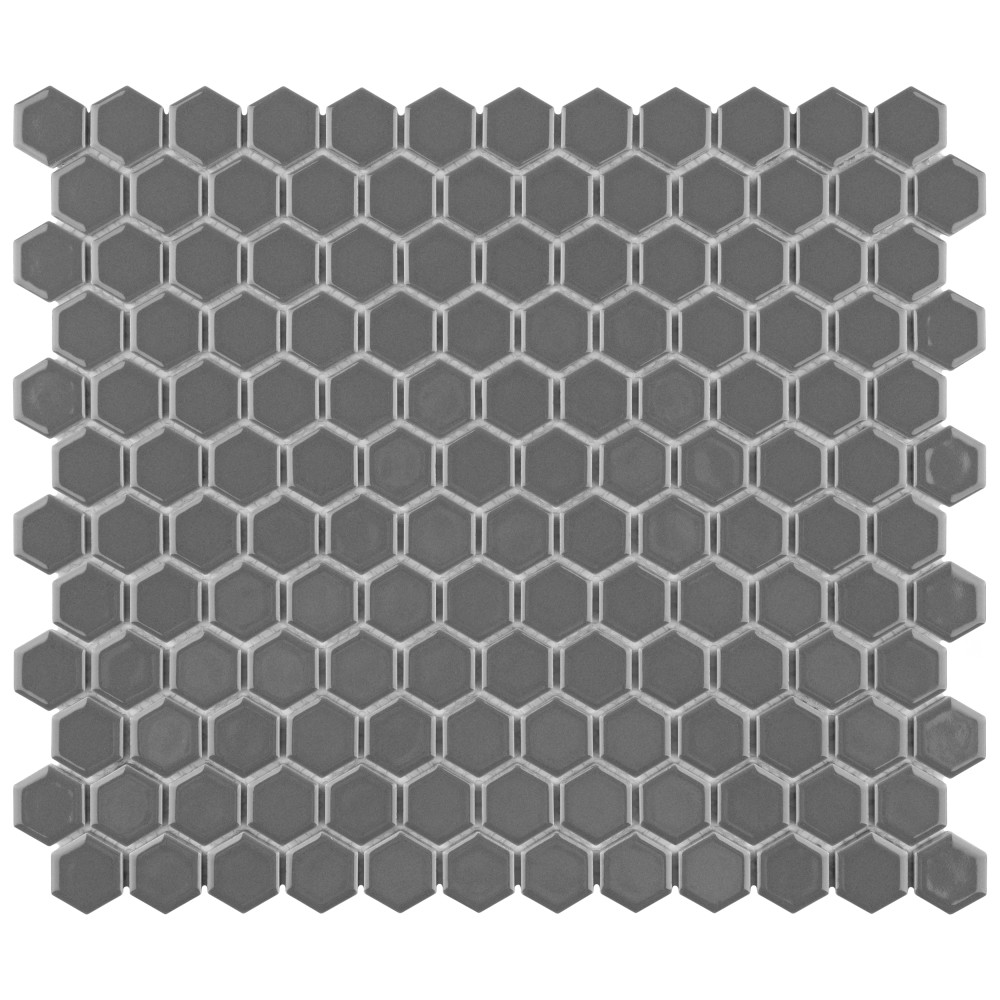 Metro 1″ Hex Glossy Grey 10-1/4 in. x 11-7/8 in. Porcelain Mosaic Tile