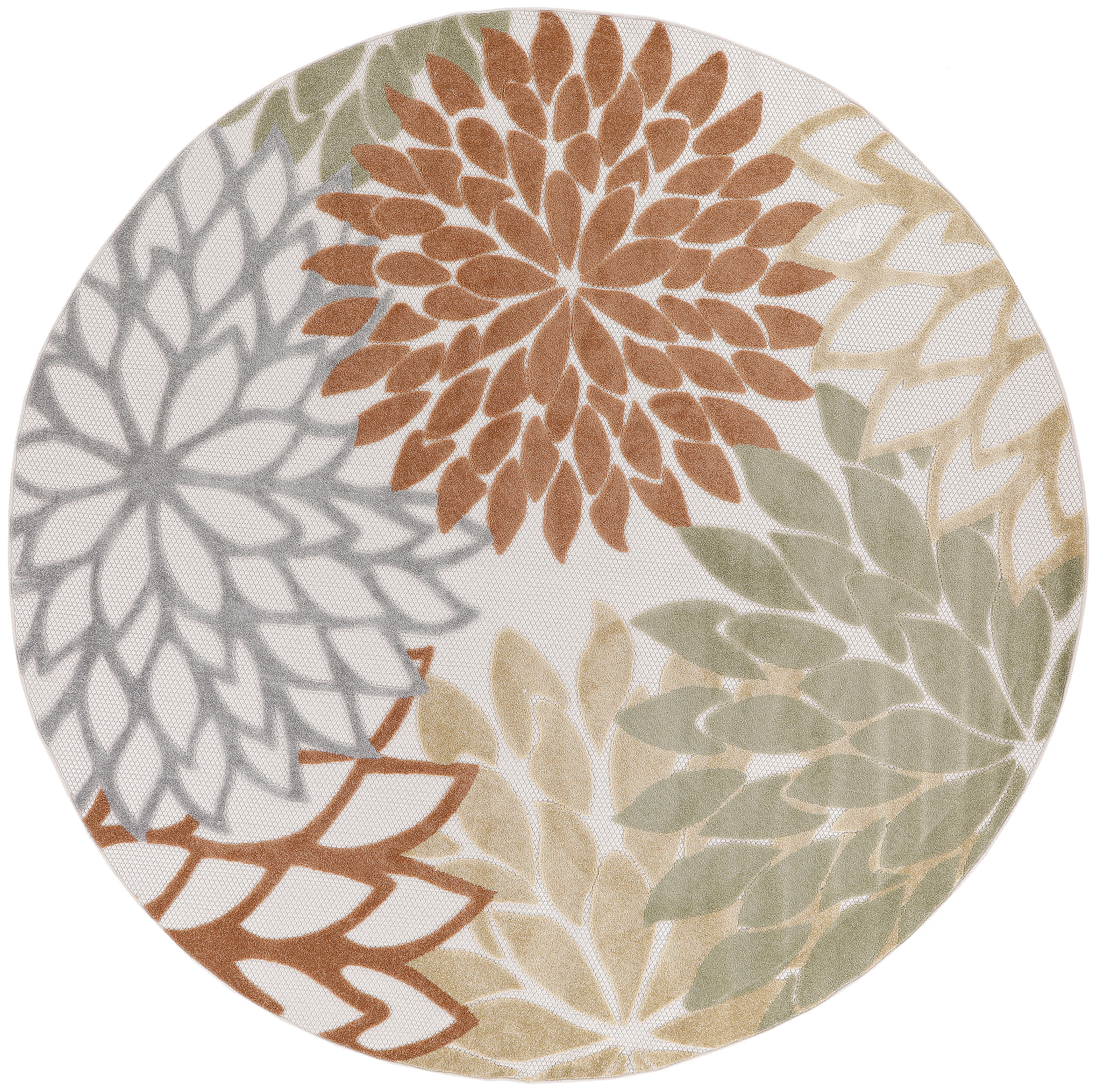 Nourison Aloha 7'10" x Round Ivory Multicolor Outdoor Rug