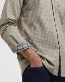 Irvine Textured Tailored Long-Sleeved Shirt Washed Stone