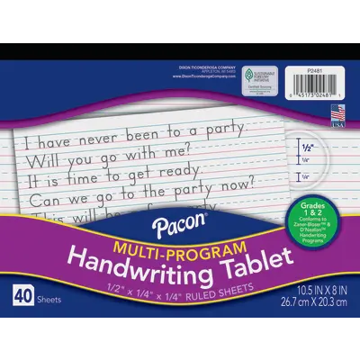 Pacon  Multi-Program Handwriting Tablet, D'Nealian Grade 1 / Zaner-Bloser Grade 2, 1/2 in x 1/4 in x 1/4 in ruled 10-1/2
