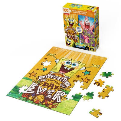 Spin Master Games, Spongebob Squarepants, 100-Piece Double-Sided 2-in-1 Jigsaw Puzzle, for Ages 6+