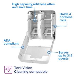 Tork, T5 OptiServe 4-Roll, Coreless Bath Tissue Dispenser, White