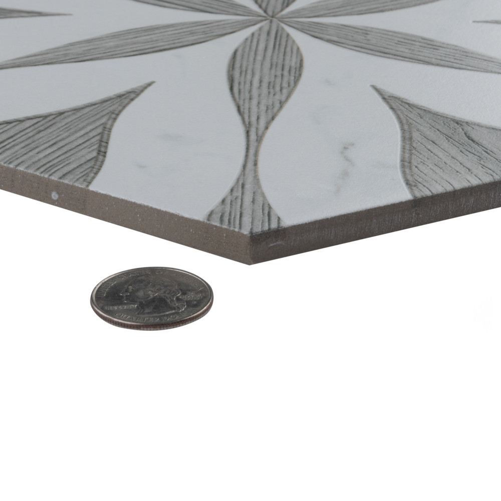 Llama Flower Loire Silver Smoke 8-5/8 in. x 9-7/8 in. Porcelain Floor and Wall Tile