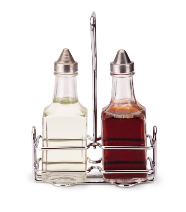 Dripcut® Cruets - Square glass oil & vinegar cruets with wire rack