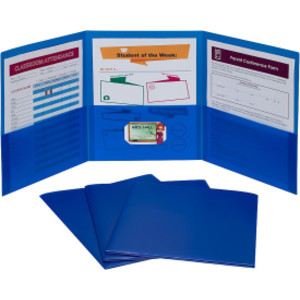 3-Pocket Poly Portfolio, Blue, Box of 24