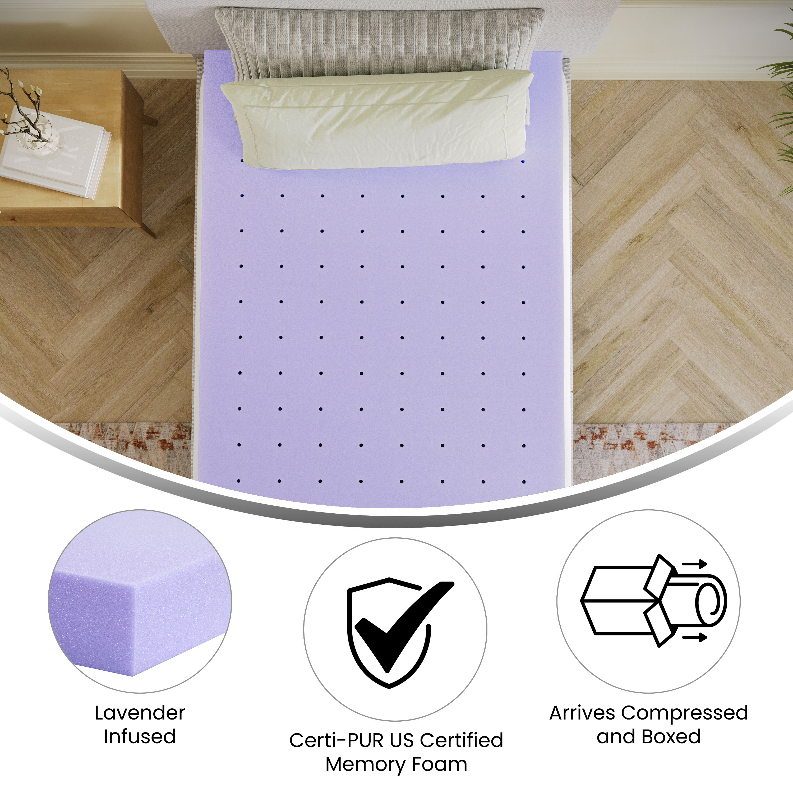 Astor 3" Memory Foam King Size Mattress Topper with Lavender Infused, CertiPU... - Picture 37 of 41