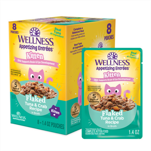 Wellness Appetizing Entrees  Kitten Flaked Tuna & Crab Recipe in Broth Front packaging