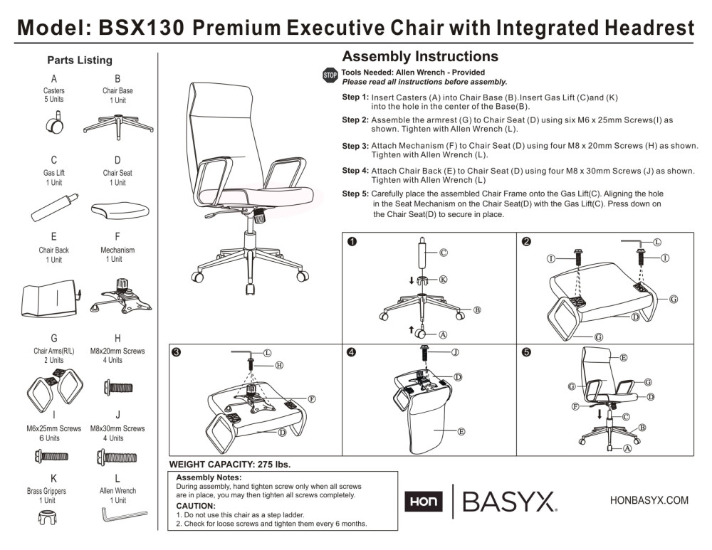 HON Basyx Commercial-Grade Premium Executive Office Chair, Grey
