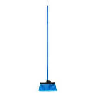 Carlisle, Duo-Sweep, 11in, Wide Light Industrial Lobby Broom, Flagged With Blue Metal Threaded Handle, Synthetic Bristles, Blue