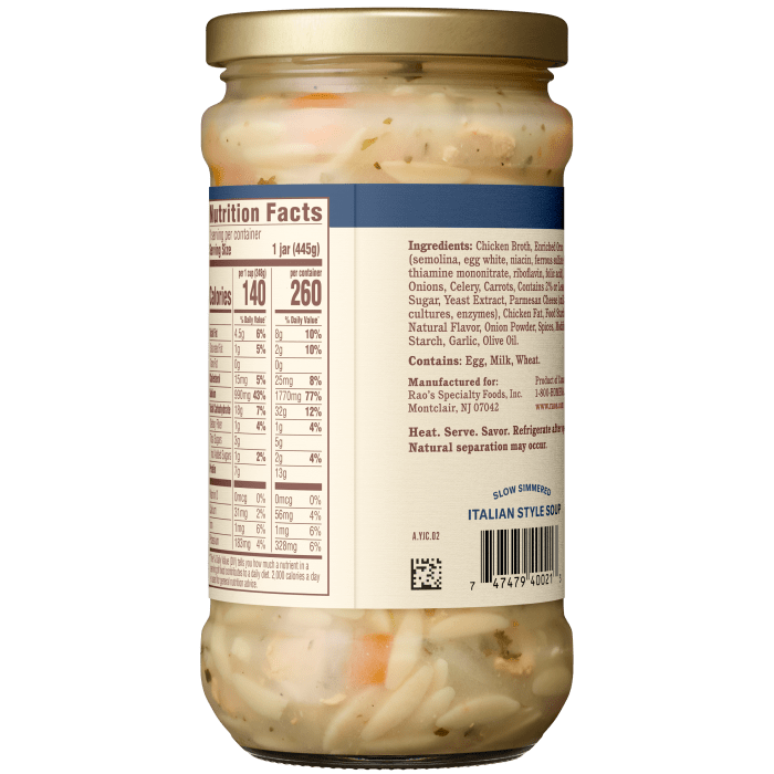 Chicken & Orzo Soup, 15.7 oz - Back Image