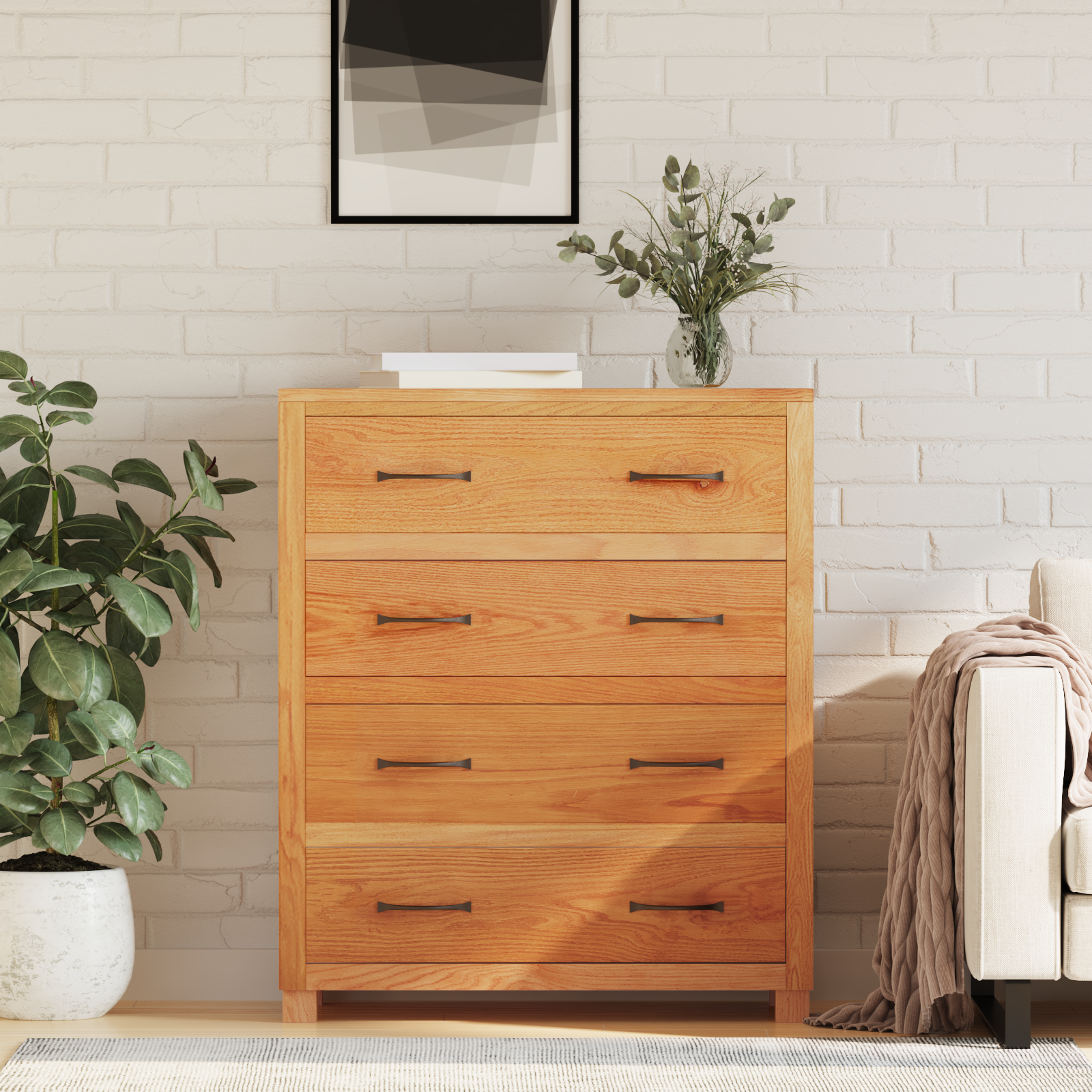 Kast met lade met opslag Bruin Massief Eikenhout image 3