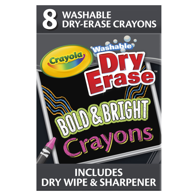 Dry Erase Washable Crayons, Bright Colors, 8 Count
