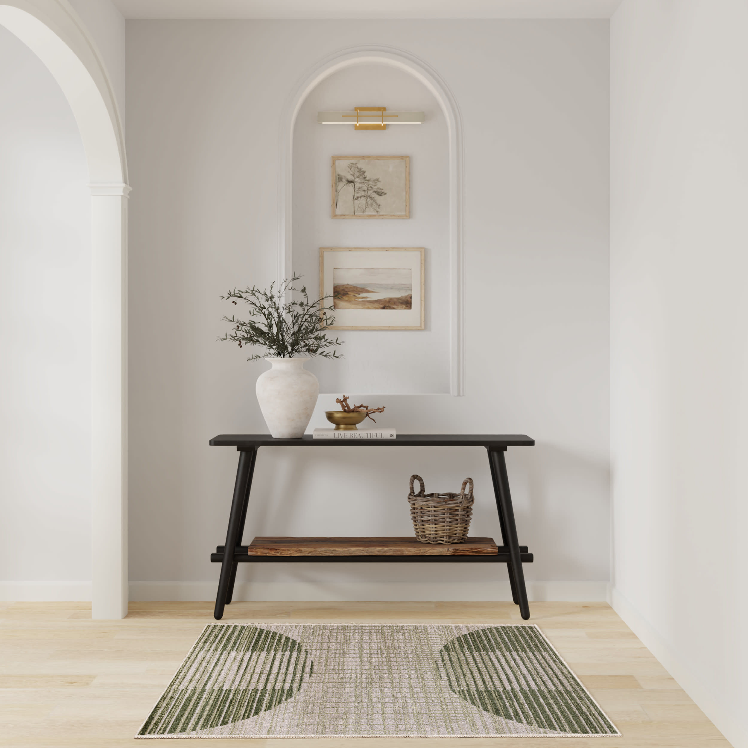 Nourison Astra Machine Washable 3'3" x 5' Ivory Olive Mid-Century Modern Indoor Rug