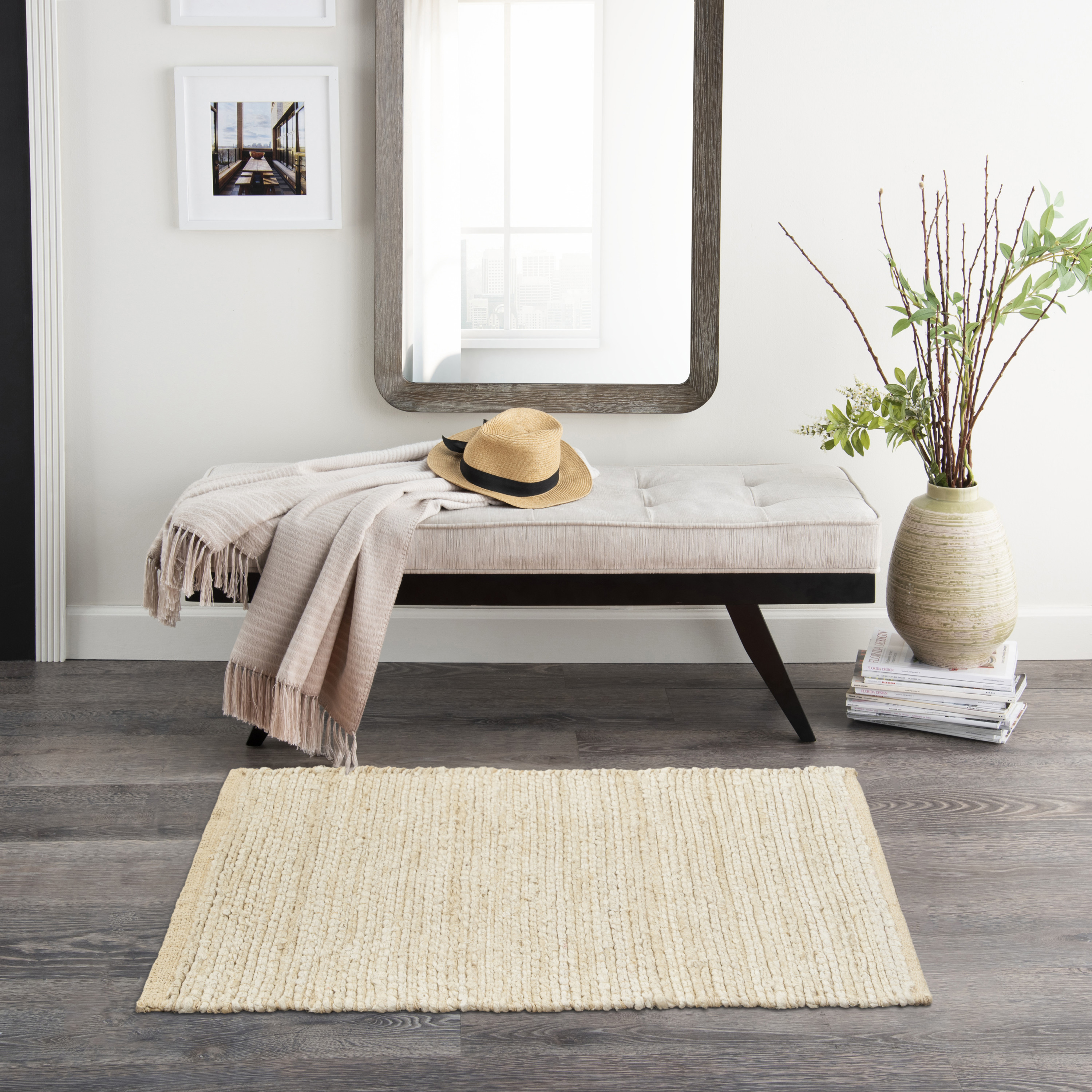 Nourison Natural Jute 2' x 3' Ivory Farmhouse Indoor Rug