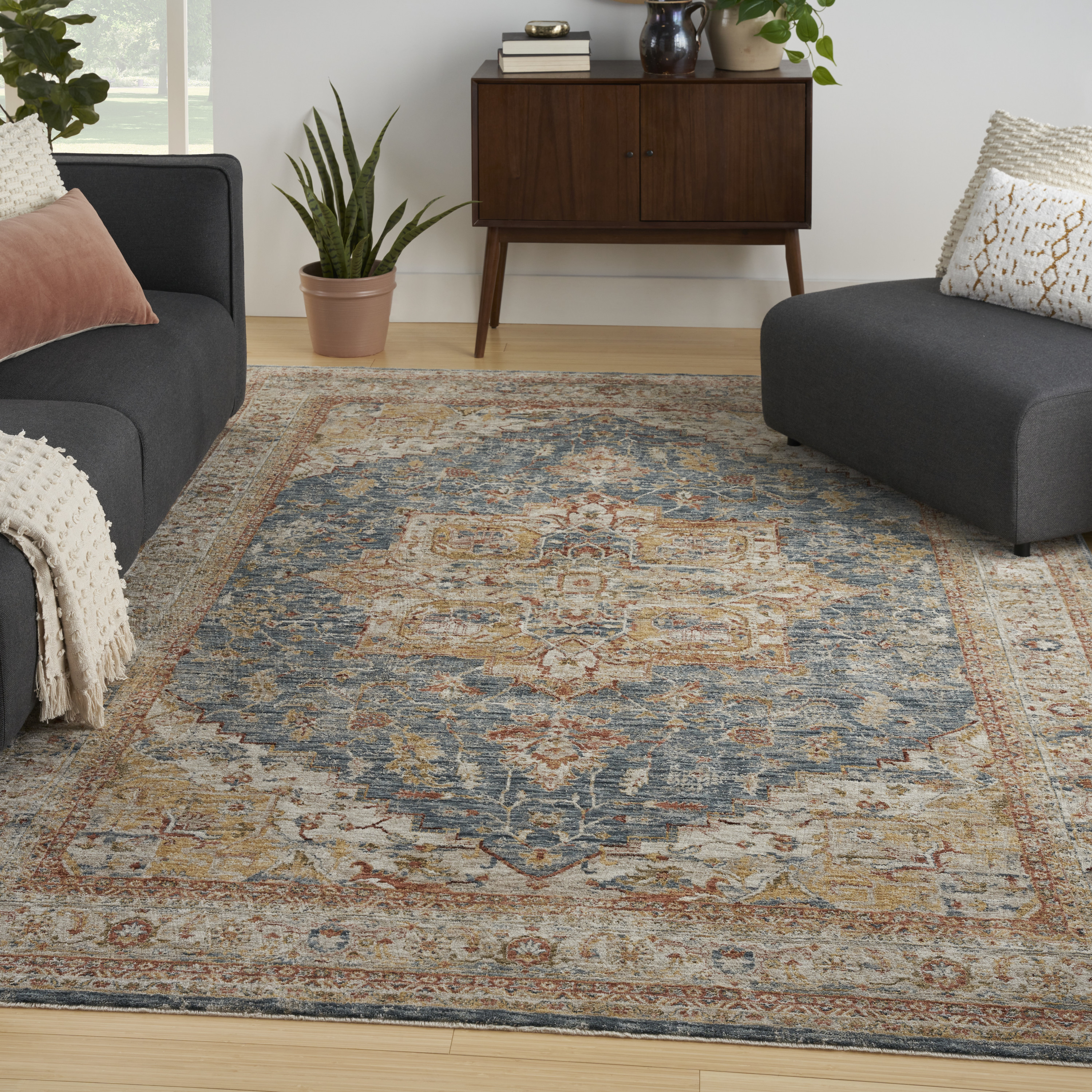 Nourison Sahar 9'3" x 12'7" Ivory Blue Vintage Indoor Rug