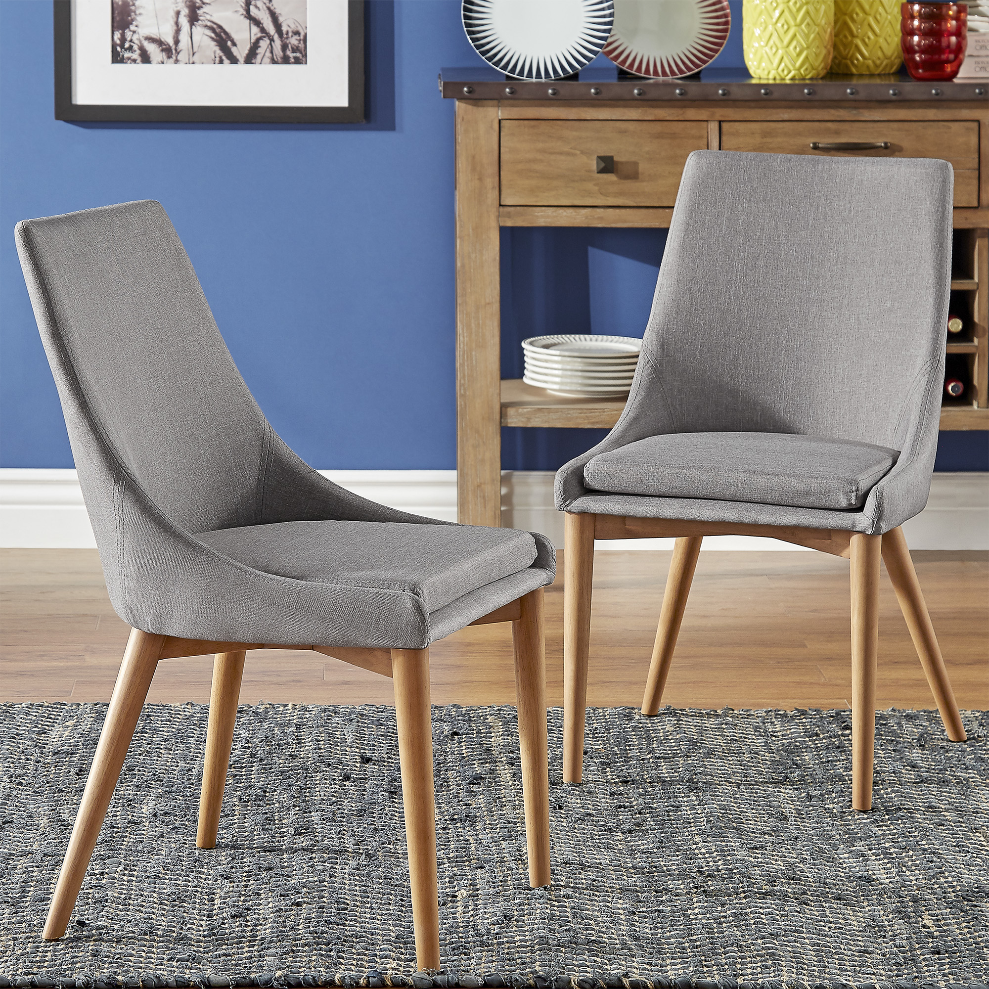 Oak Barrel Back Linen Upholstered Dining Chairs (Set of 2)