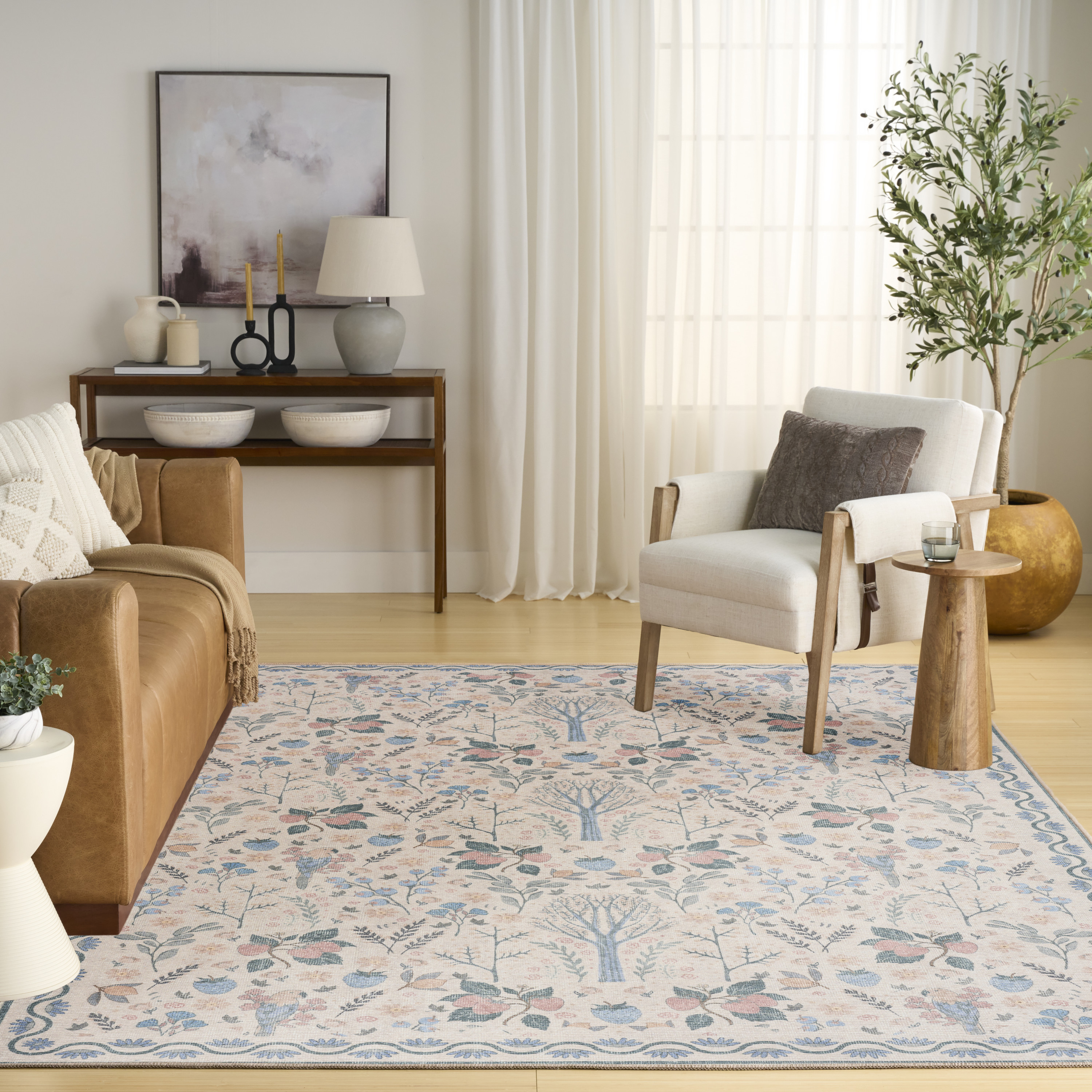Nourison Botanical Washables 4' x 6' Ivory Multicolor Modern Indoor Rug