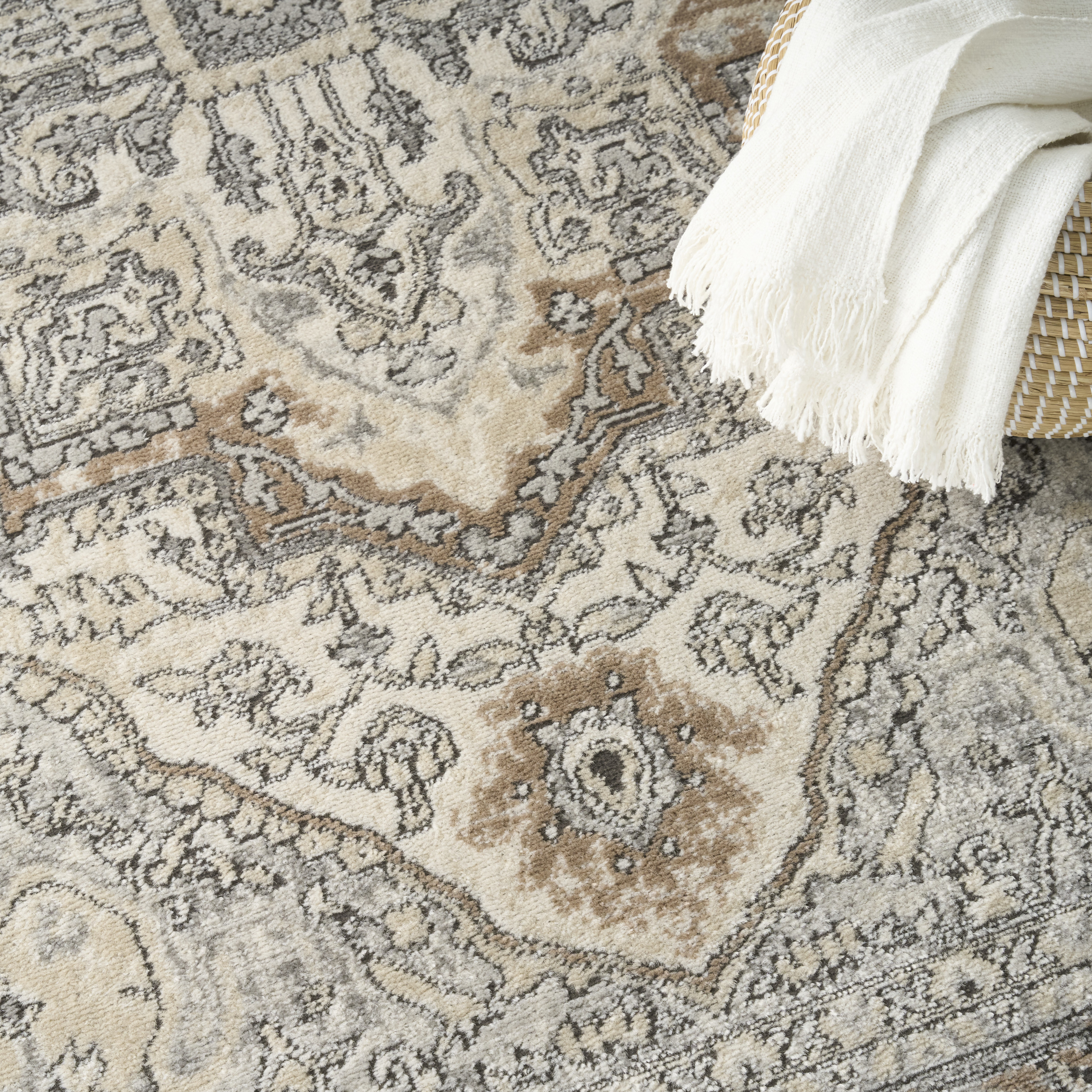 Nourison Quarry 7'10" x 9'10" Ivory Grey Taupe Vintage Indoor Rug