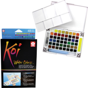 Koi Water Colors Field Sketch Box with Brush, 48 Colors